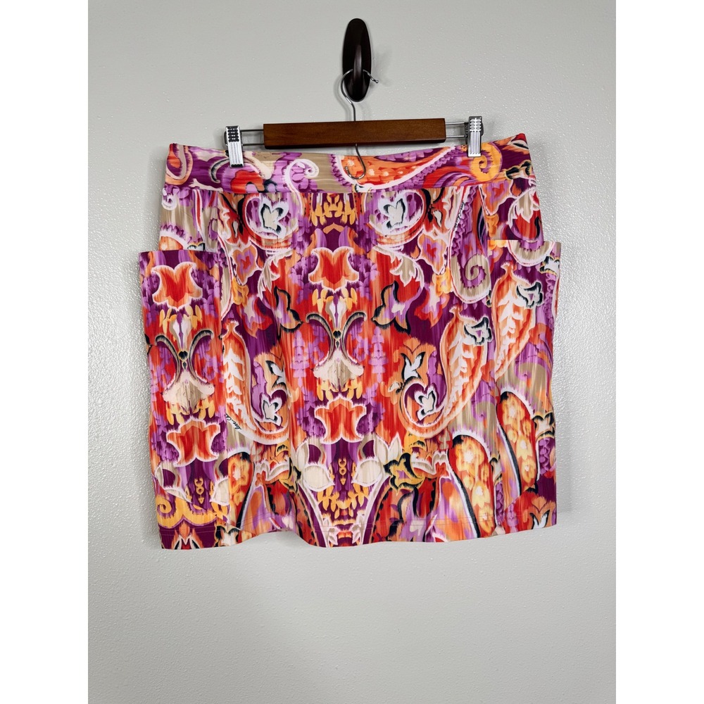 Chicos Zenergy UPF Paisley Pkt Skort Kalmia Orange Purple Size 2.5 US 14 NWT